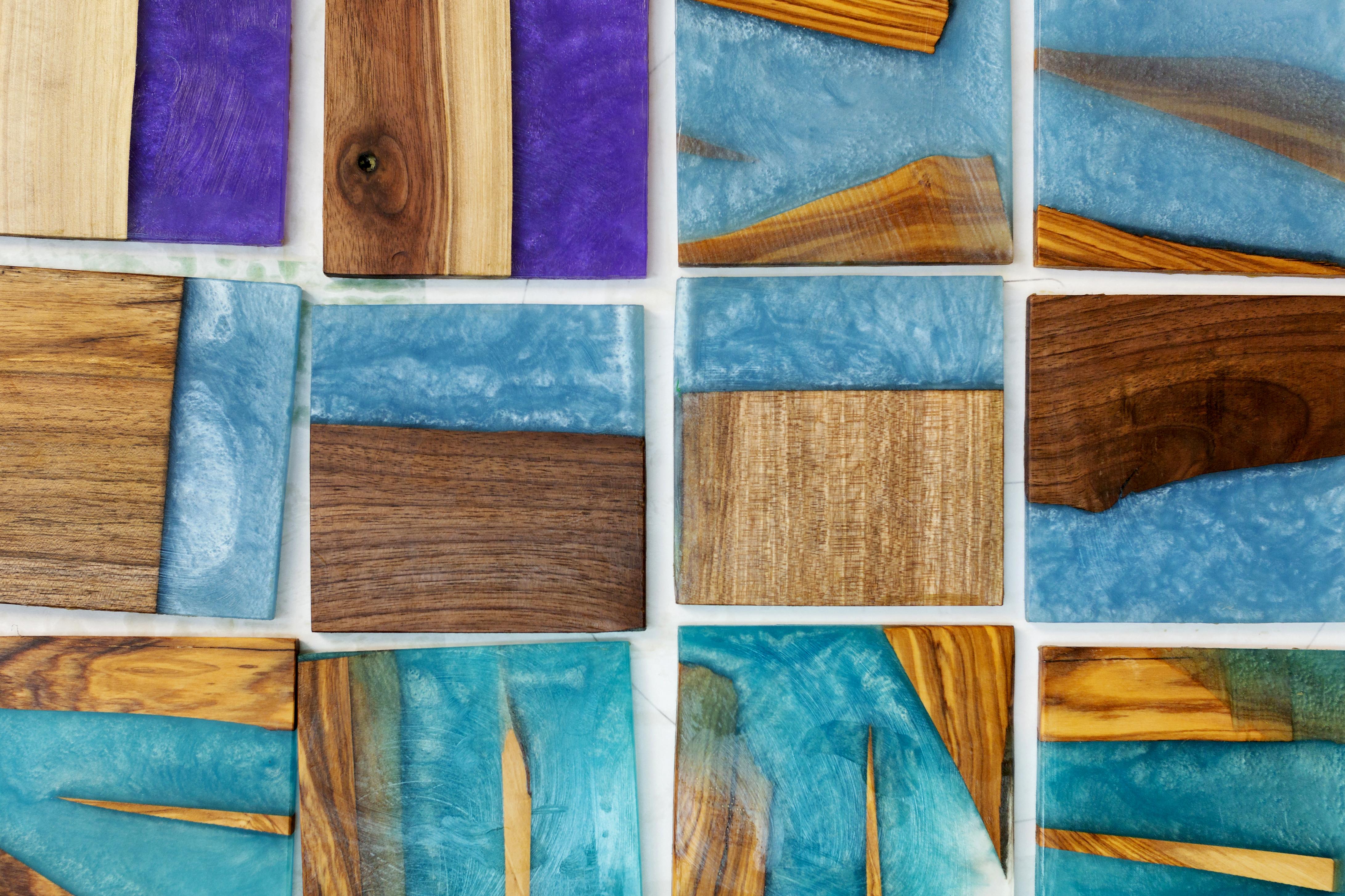 Distinct colourful wood pieces